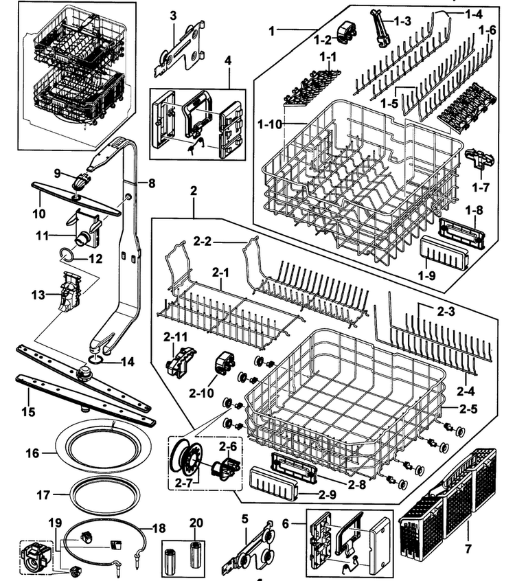 Case Assy Diagram and Parts List for DMR77LHW XAA-0000 Samsung Dishwasher
