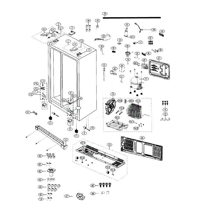 Cabinet Diagram and Parts List for RS25J500DSR AA-00 Samsung Refrigerator