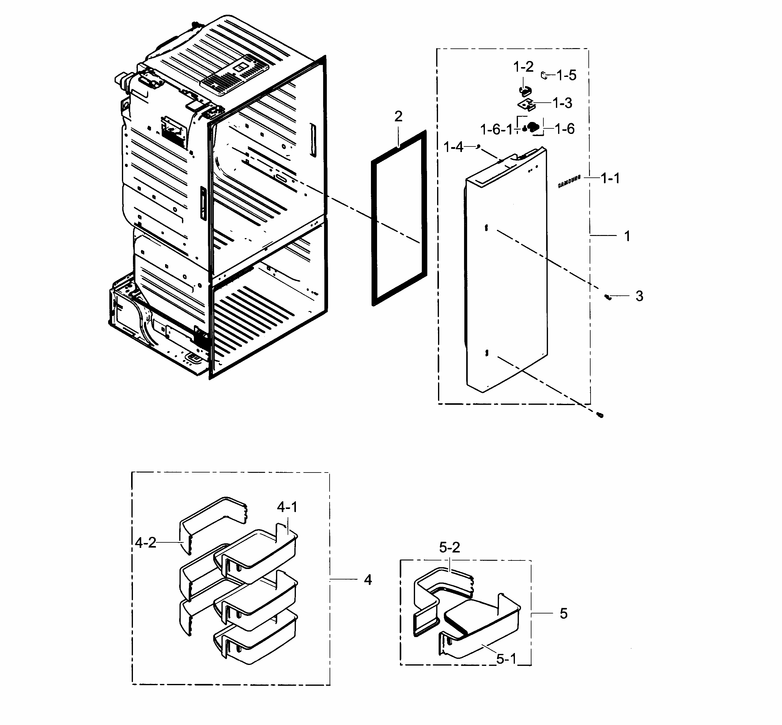 Door R Diagram and Parts List for RF263TEAEWW AA-0001 Samsung Refrigerator