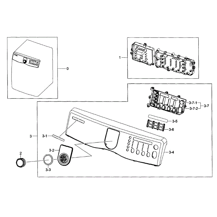 Control Panel Diagram and Parts List for DV407AGW XAA-03 Samsung Dryer