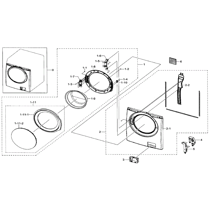 Frame Front And Door Diagram and Parts List for WF330ANW XAA-02 Samsung Washer