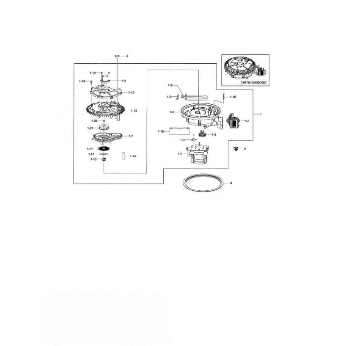 Sump Diagram and Parts List for DMT610RHS XAC-00 Samsung Dishwasher