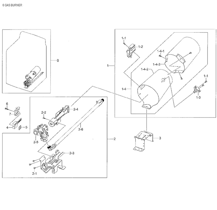 Gas Burner Diagram and Parts List for DV48H7400GW A2-0002 Samsung Dryer