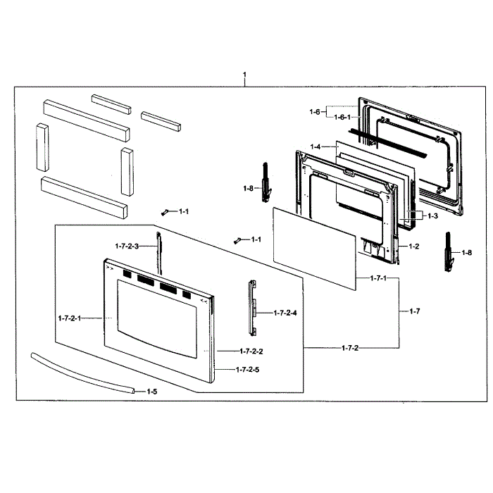 Door Assembly Diagram and Parts List for FX510BGS XAA-01 Samsung Range