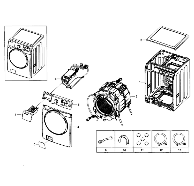 Main Assy Diagram and Parts List for WF393BTPAWR A1-0000 Samsung Washer