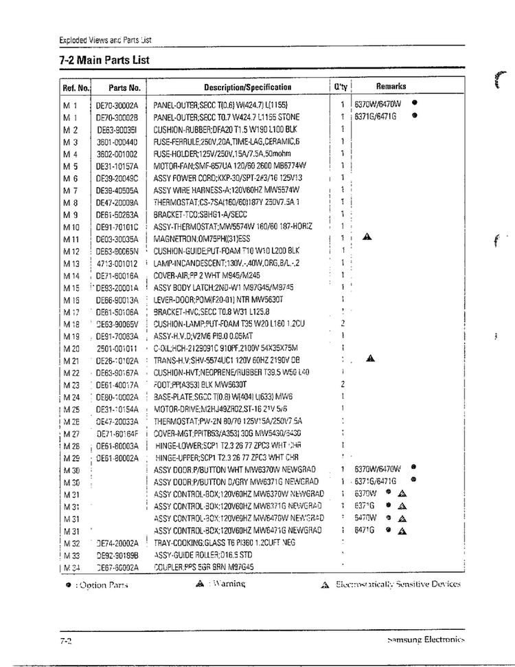 Complete Microwave Assembly Page 2 Diagram and Parts List for MW6470W XAA Samsung Microwave