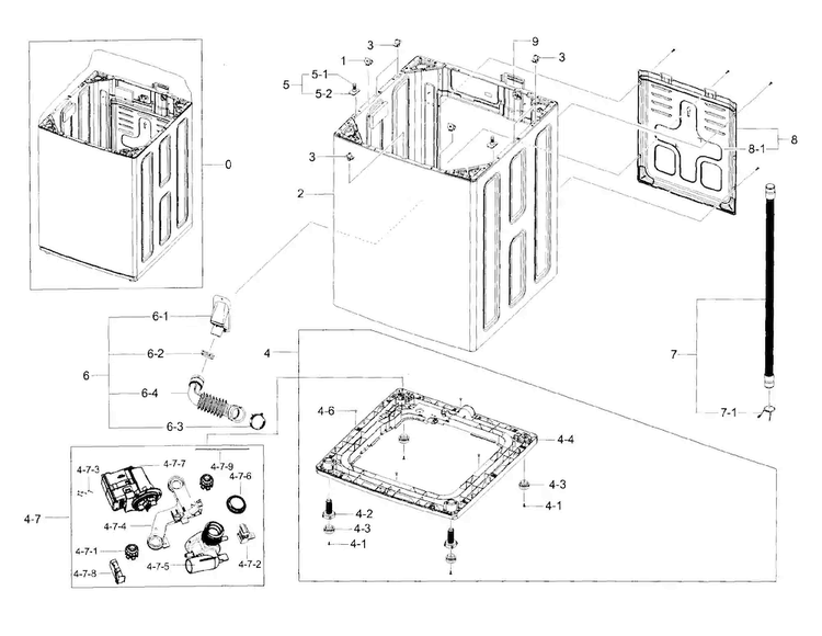 Frame Assy Diagram and Parts List for WA48H7400AW A2-0000 Samsung Washer