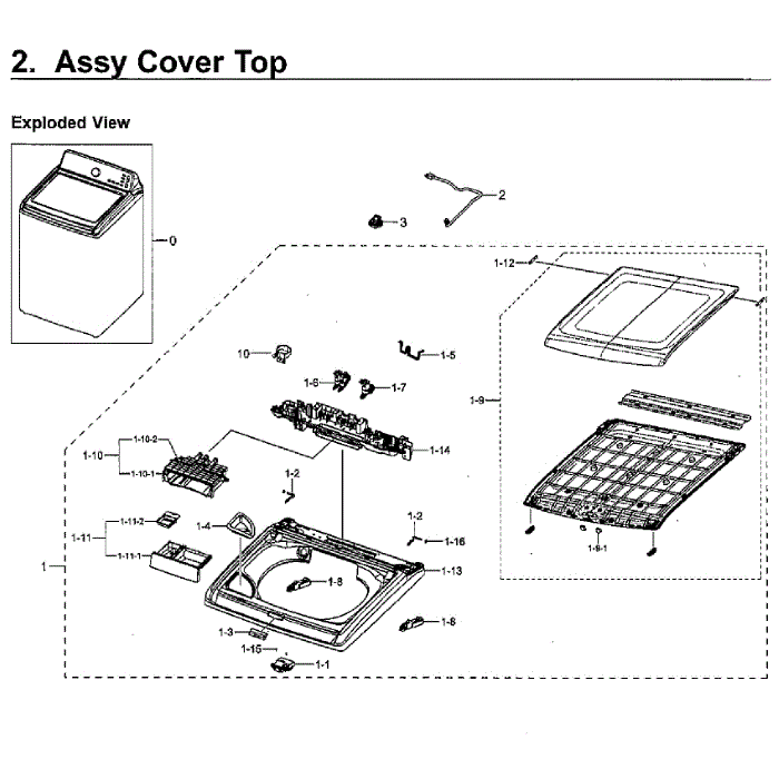 Cover Top Diagram and Parts List for WA40J3000AW A2-12 Samsung Washer