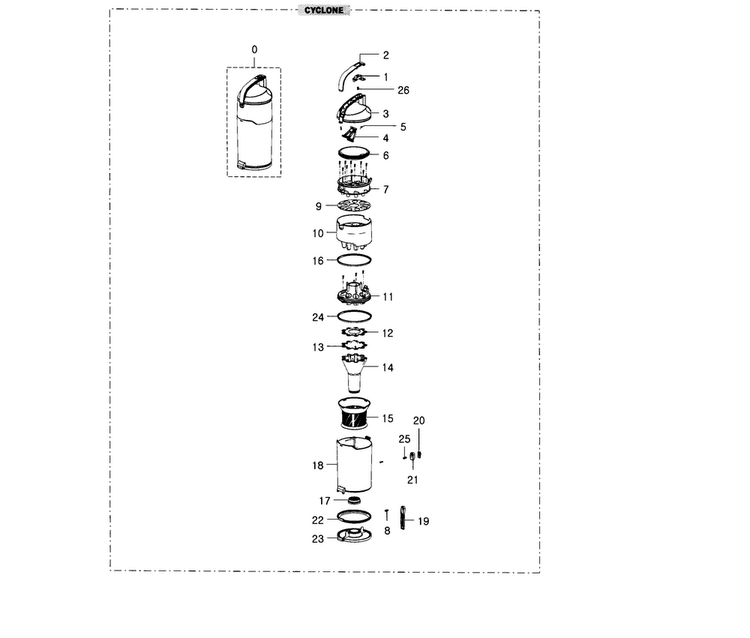 Cyclone Diagram and Parts List for VU12F40SBBT AA Samsung Upright Vacuum