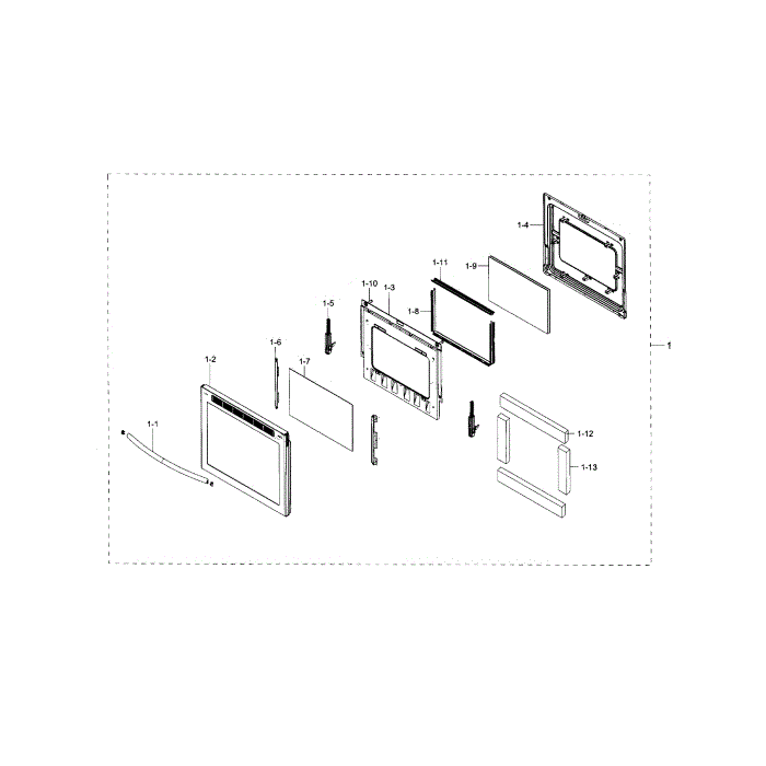 Door Assembly Diagram and Parts List for NE59J7750WS AA-00 Samsung Range
