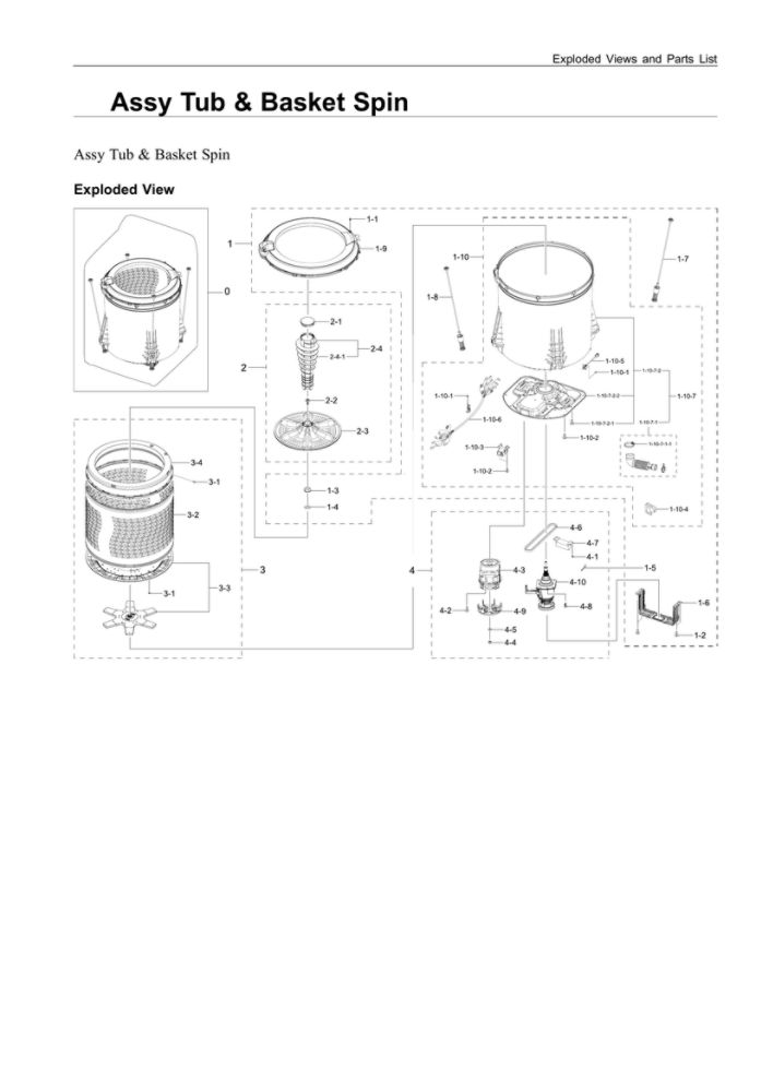 Tub And Basket Spin Assembly Diagram and Parts List for WA44A3405AW A4-00 Samsung Washer