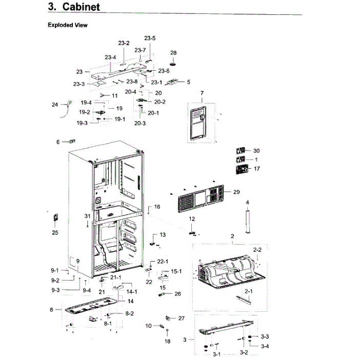 Cabinet Diagram and Parts List for RF22K9381SG AA-01 Samsung Refrigerator