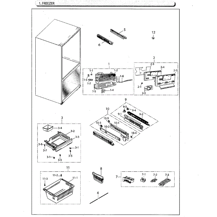 Freezer Diagram and Parts List for RF220NCTAWW AA-02 Samsung Refrigerator