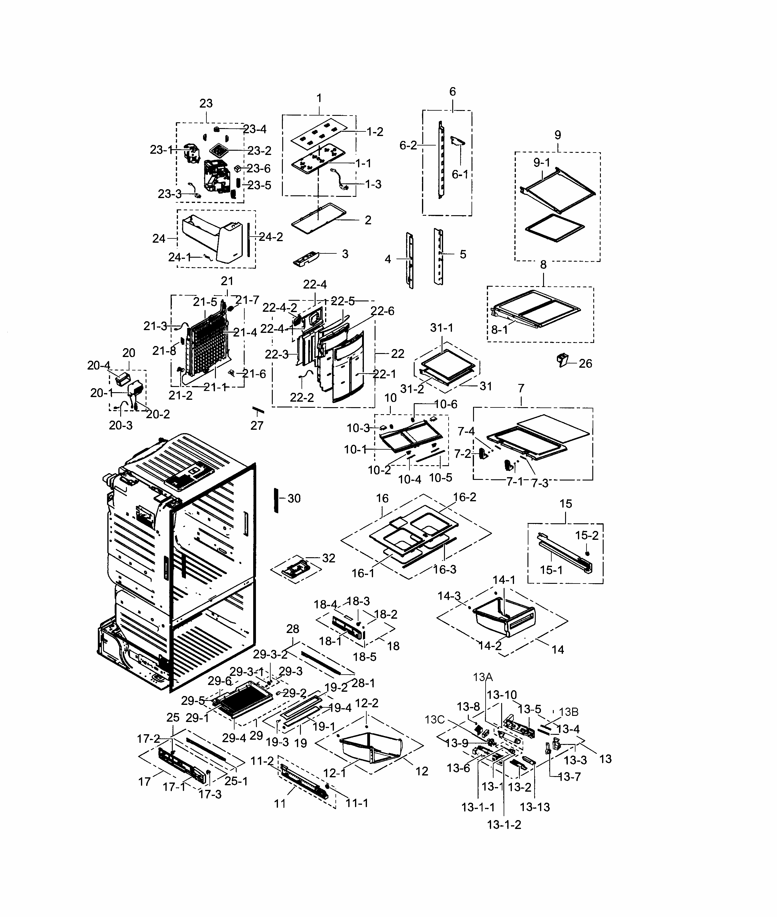 Refrigerator Diagram and Parts List for RF28HFEDBSR AA-0001 Samsung Refrigerator