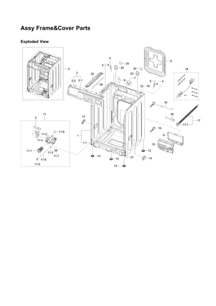 Frame And Cover Assembly Diagram and Parts List for WF331ANR XAA-02 Samsung Washer