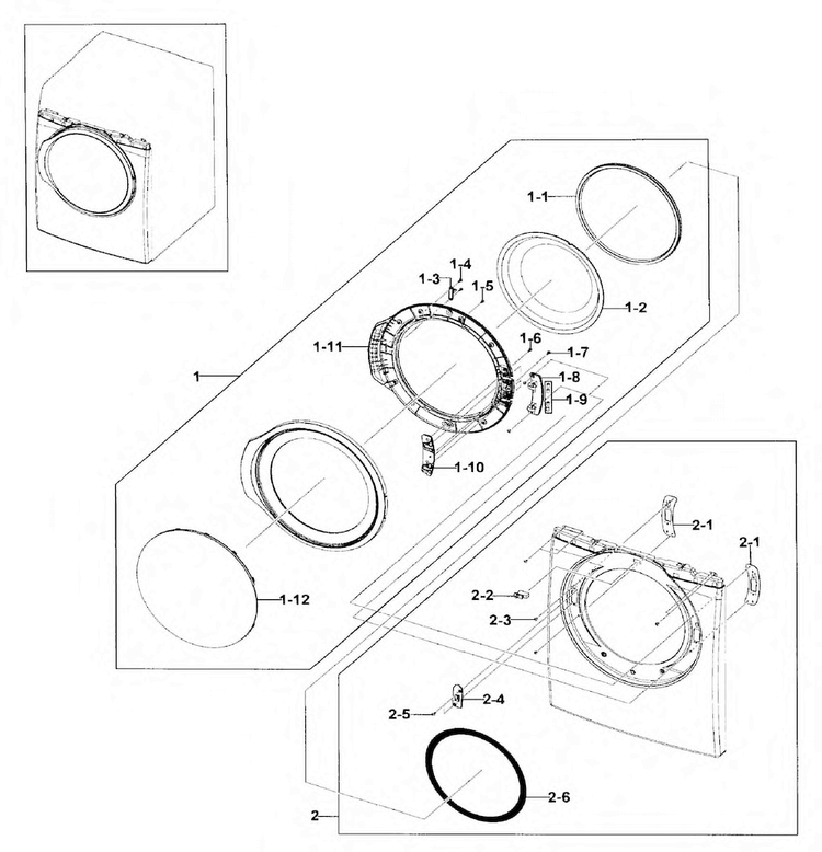 Frame Front & Door Diagram and Parts List for DV330AEB XAA-0003 Samsung Dryer