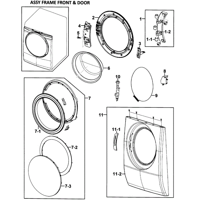 Front / Door Diagram and Parts List for WF328AAG XAA-00 Samsung Washer