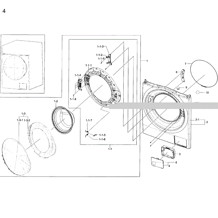 Frame Front Diagram and Parts List for WW22K6800AW A2-00 Samsung Washer