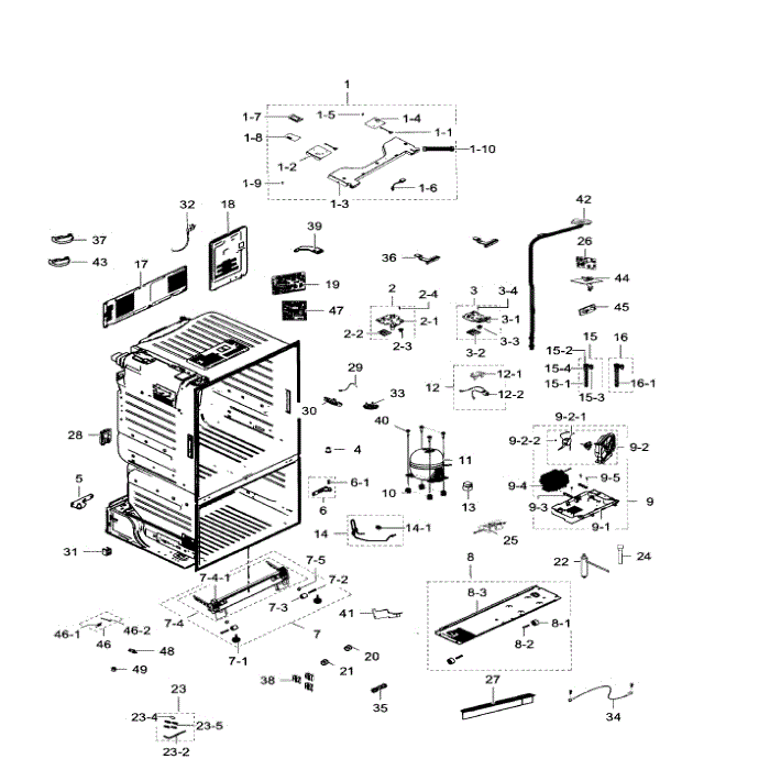 Cabinet Diagram and Parts List for RF23HTEDBSR AA-05 Samsung Refrigerator