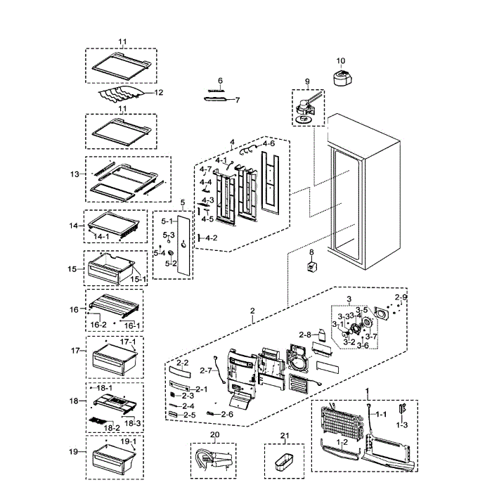 Refrigerator Diagram and Parts List for RSG257AARS XAA-00 Samsung Refrigerator