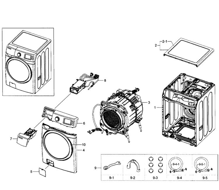 Main Section Diagram and Parts List for WF520ABP XAA-0005 Samsung Washer