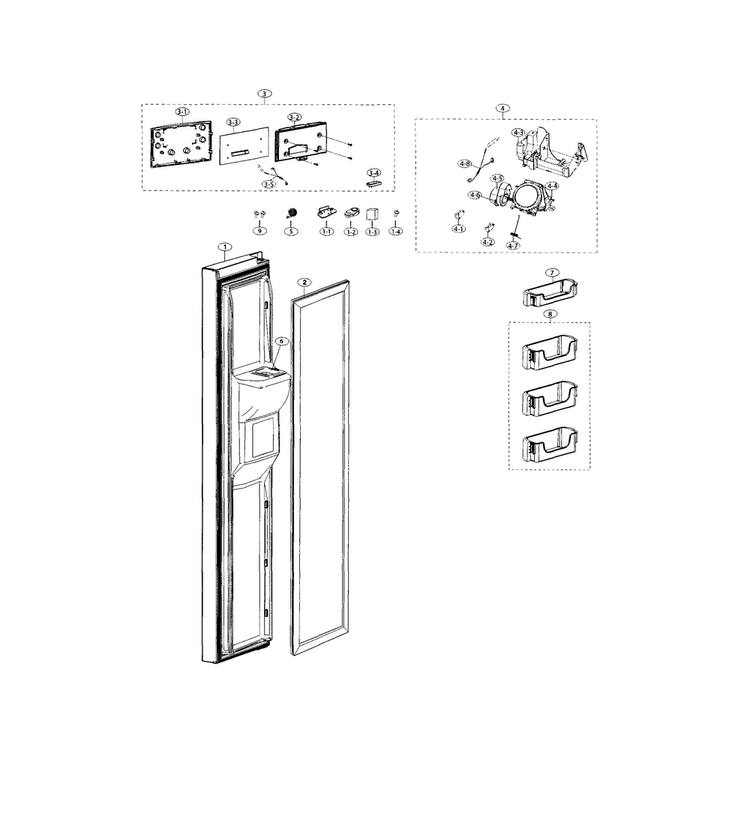 Freezer Door Diagram and Parts List for RS25H5000SP AA-0000 Samsung Refrigerator