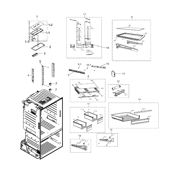 Fridge Assembly Diagram and Parts List for RF221NCTASP AA-00 Samsung Refrigerator