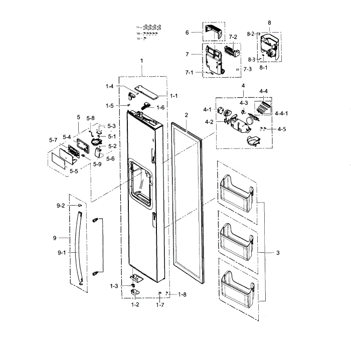 Door-Freezer Diagram and Parts List for RH25H5611SR AA-00 Samsung Refrigerator
