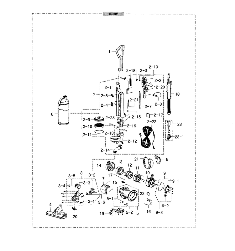 Body Diagram and Parts List for VU12F40SBDD AA Samsung Upright Vacuum