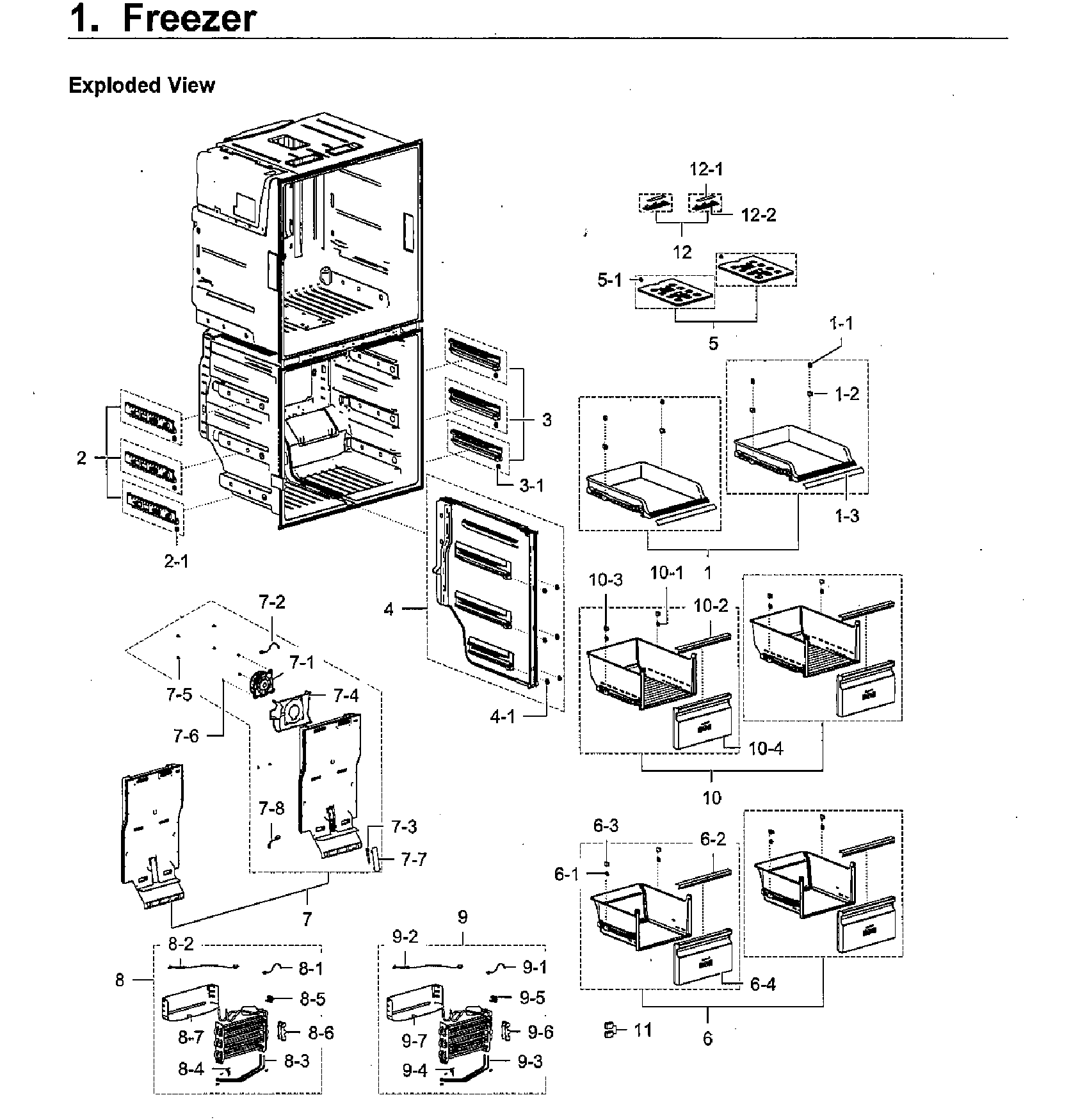 Freezer Diagram and Parts List for RF28K9380SR AA-0001 Samsung Refrigerator