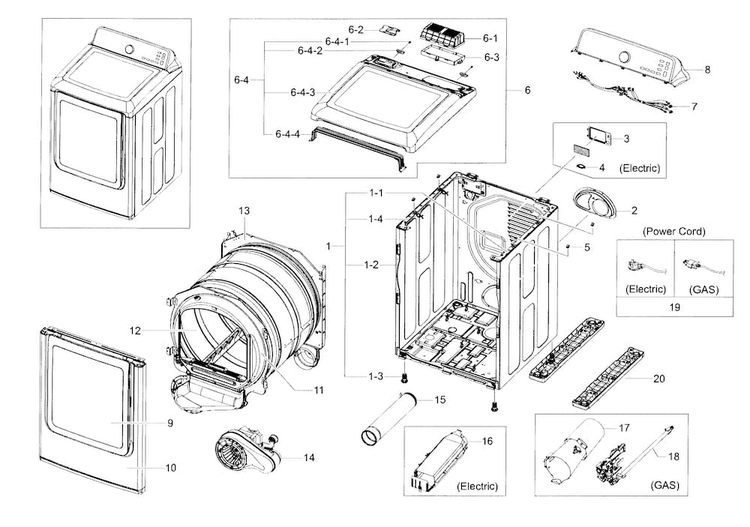 Main Asy Diagram and Parts List for DV52J8700GP A2-0000 Samsung Dryer