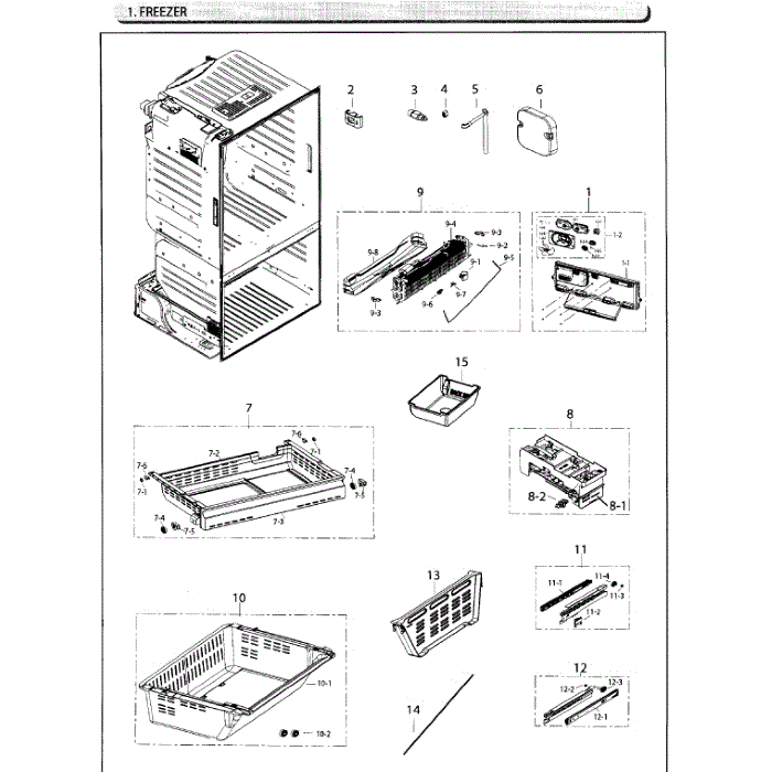 Freezer Diagram and Parts List for RF26HFENDSR AA-03 Samsung Refrigerator