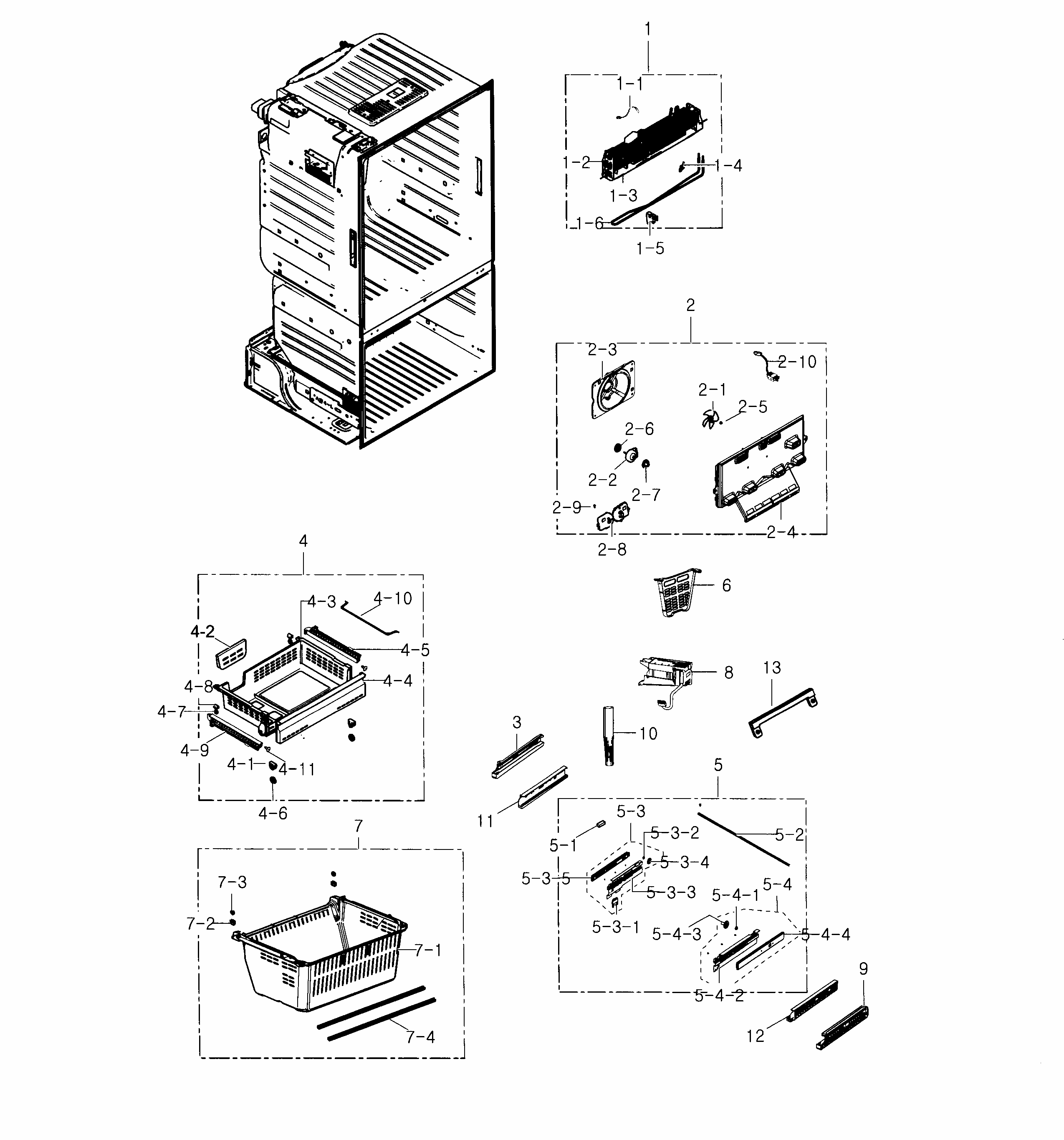 Freezer Diagram and Parts List for RF23HTEDBSR AA-0001 Samsung Refrigerator