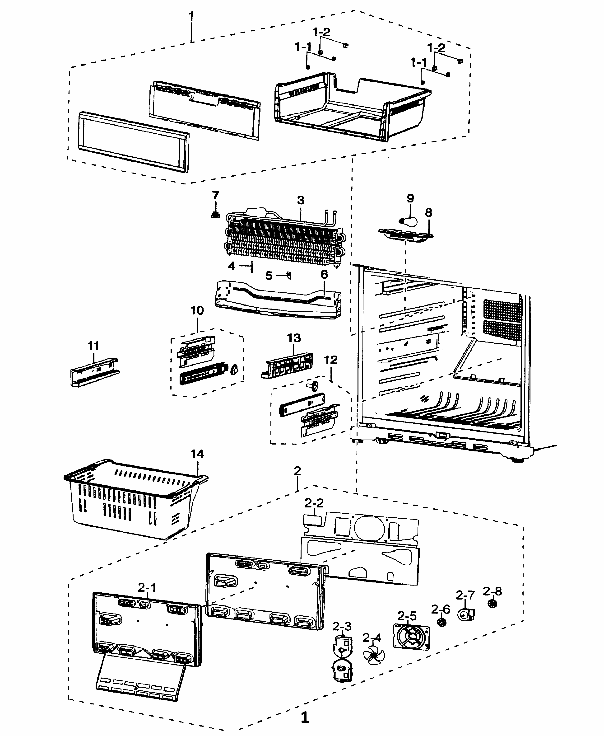 Freezer Diagram and Parts List for RF197ABPN XAA-0000 Samsung Refrigerator