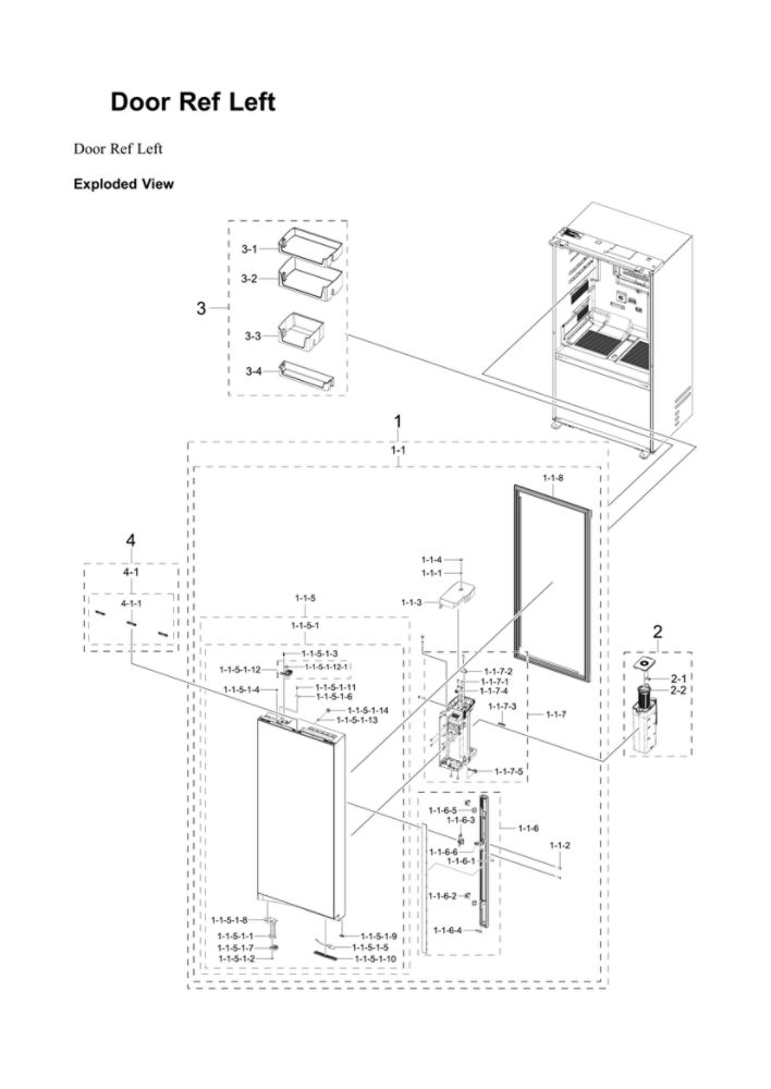 Left Refrigerator Door Parts Diagram and Parts List for RF24BB6200AP AA-00 Samsung Refrigerator