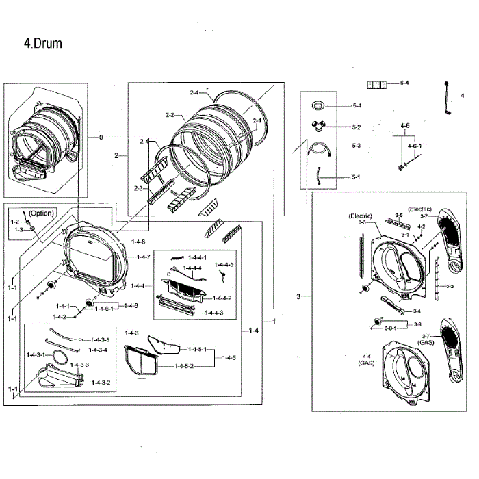Drum Diagram and Parts List for DVE52M8650V A3-00 Samsung Dryer