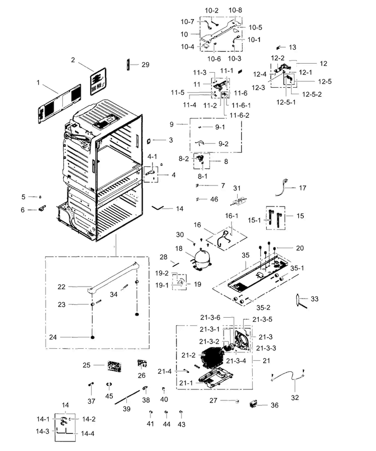Cabinet Diagram and Parts List for RF4287HABP XAA-0003 Samsung Refrigerator