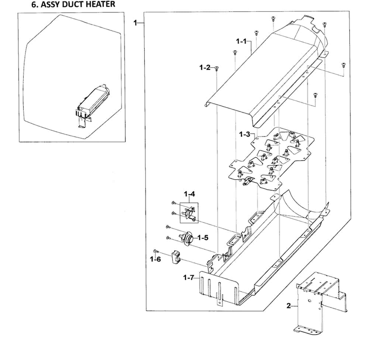 Duct Heater Diagram and Parts List for DV218AEW XAA-0001 Samsung Dryer