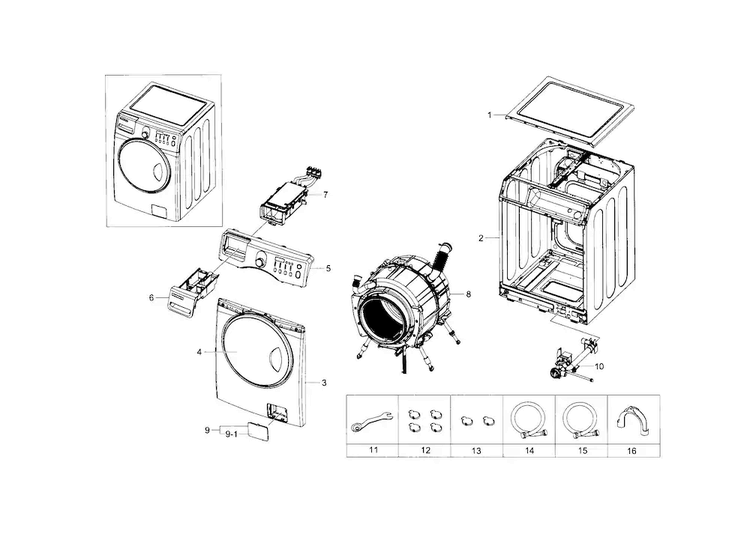 Main Assy Diagram and Parts List for WF218ANW XAA-0001 Samsung Washer