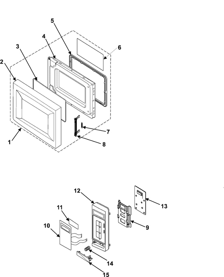 Control Panel/door Assembly Diagram and Parts List for MR1034CWD XAA Samsung Microwave