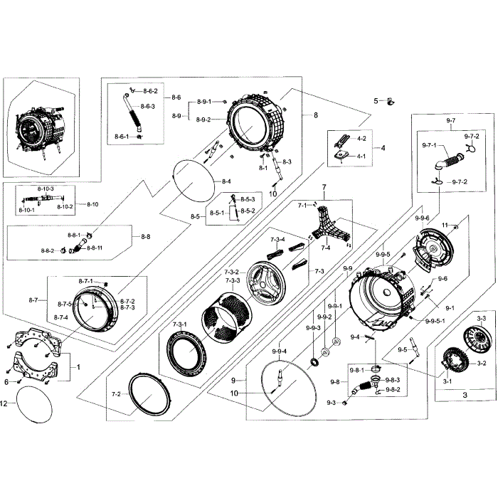 Tub Diagram and Parts List for WF56H9100AW A2-01 Samsung Washer