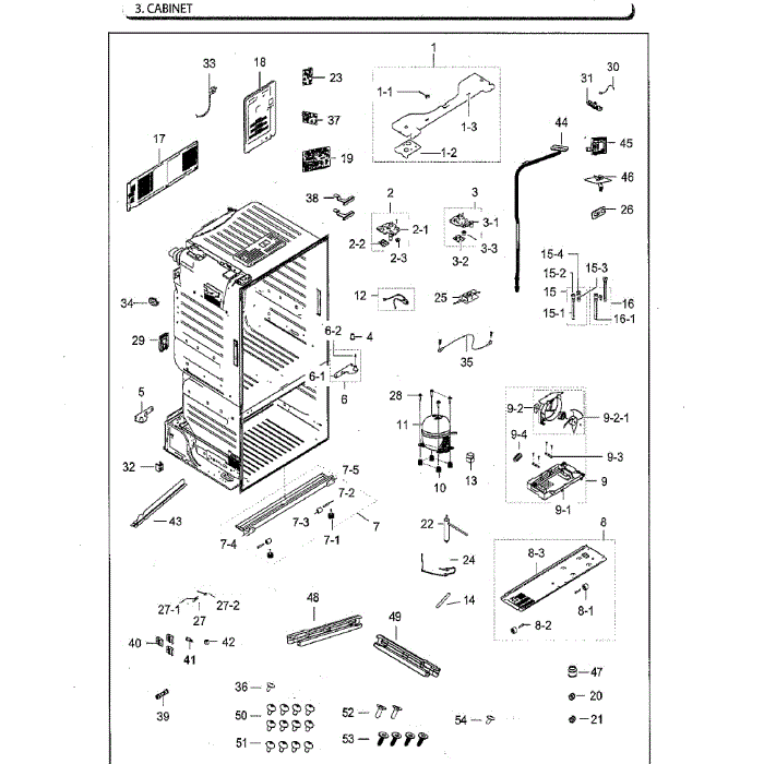 Cabinet Diagram and Parts List for RF28HFEDBSG AA-00 Samsung Refrigerator