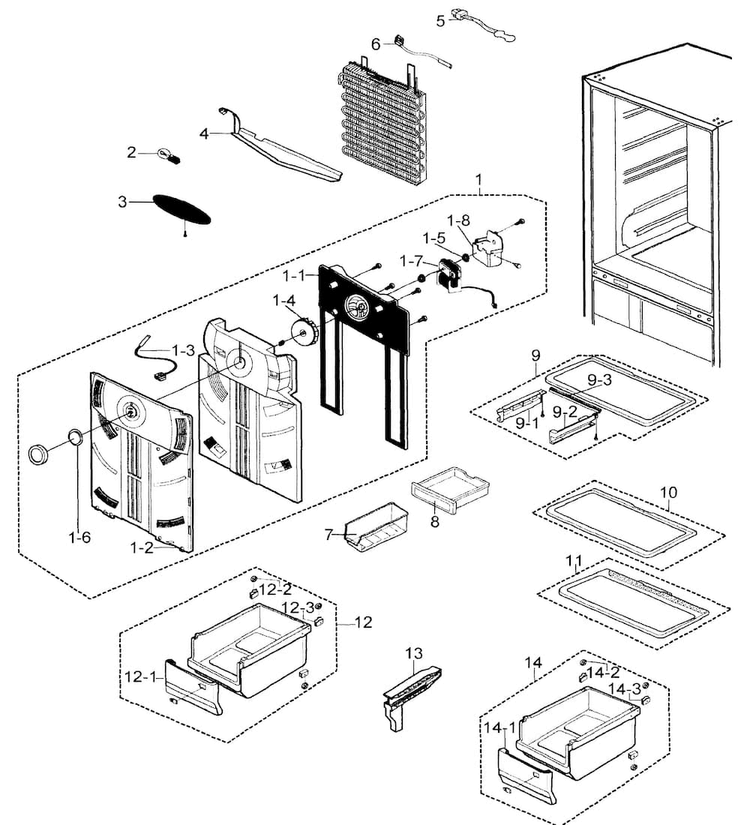 Refrigerator Diagram and Parts List for RB215LASH XAA-0000 Samsung Refrigerator