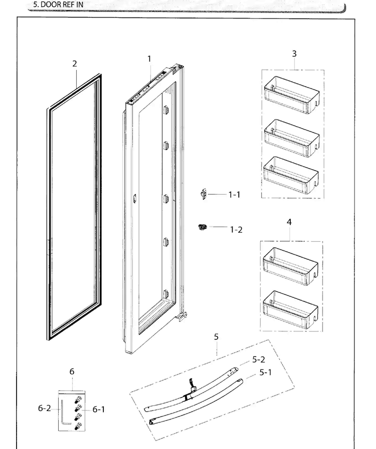 Door Ref Inner Diagram and Parts List for RH25H5611SG AA-0001 Samsung Refrigerator