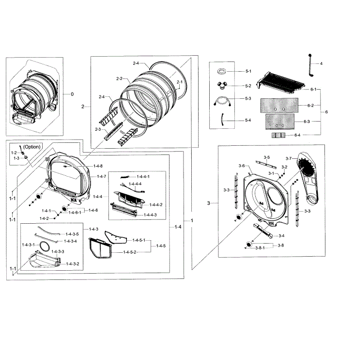 Drum Diagram and Parts List for DV52J8700EW A2-00 Samsung Dryer