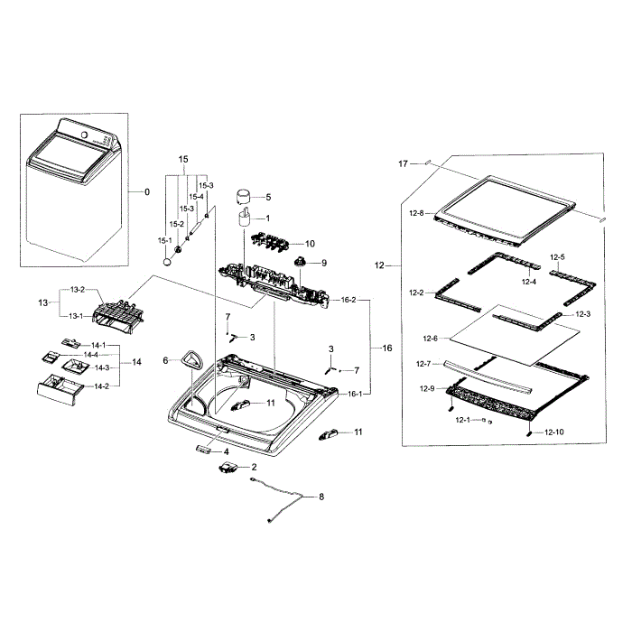 Cover Top Diagram and Parts List for WA456DRHDSU AA-03 Samsung Washer
