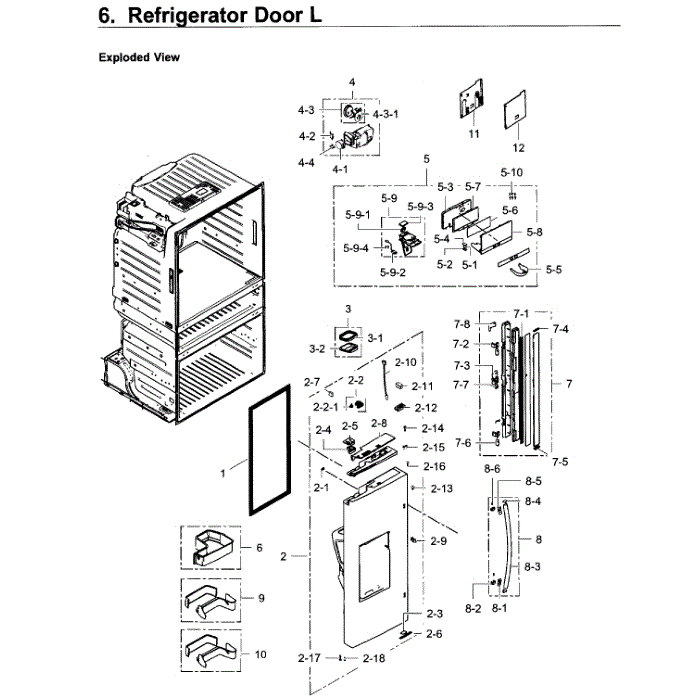Fridge Door L Diagram and Parts List for RF28JBEDBSR AA-00 Samsung Refrigerator