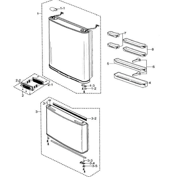 Doors Assembly Diagram and Parts List for RB215LABP XAA-00 Samsung Refrigerator