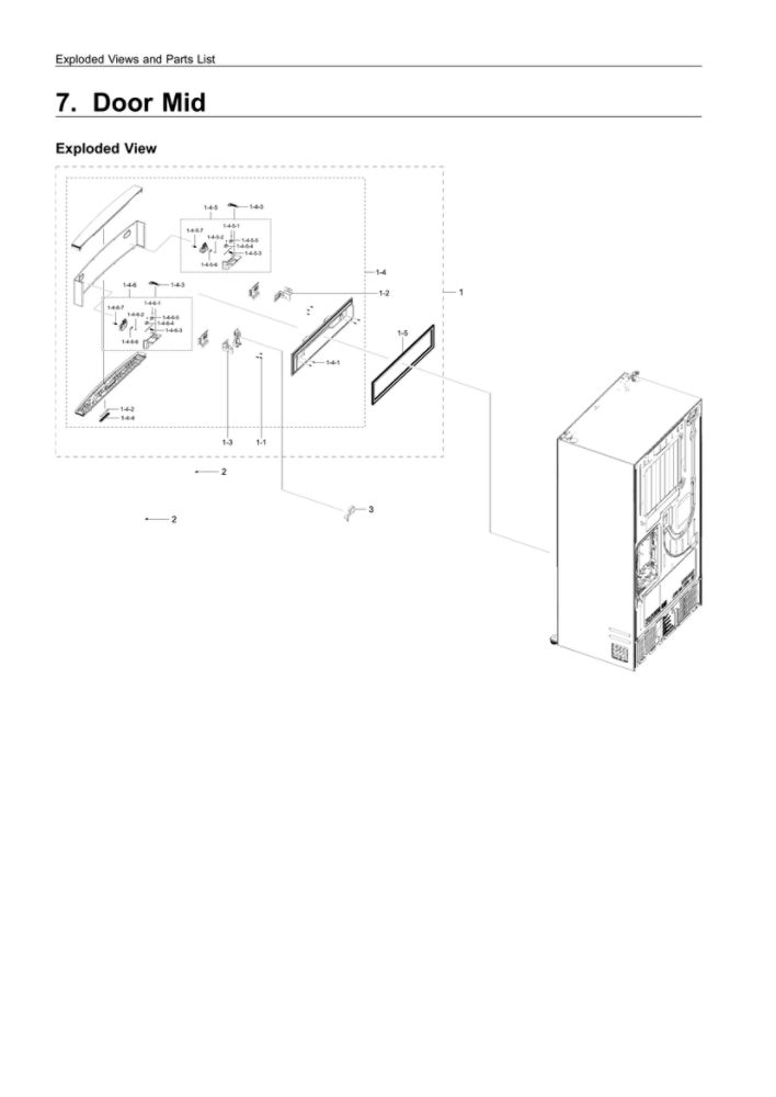 Mid Door Parts Diagram and Parts List for RF22R7351SR AA-00 Samsung Refrigerator