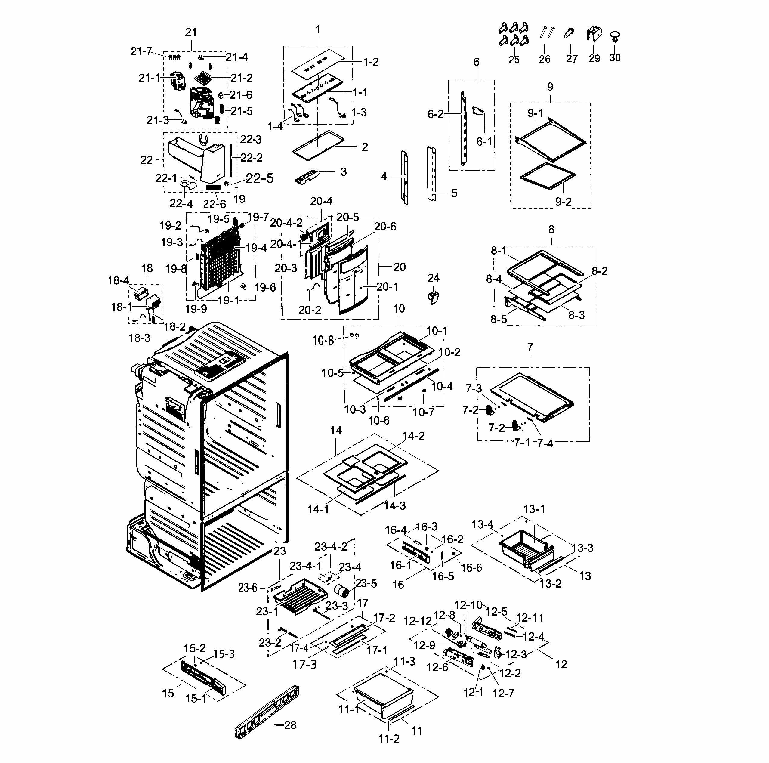 Refrigerator Diagram and Parts List for RF263TEAEBC AA-0000 Samsung Refrigerator